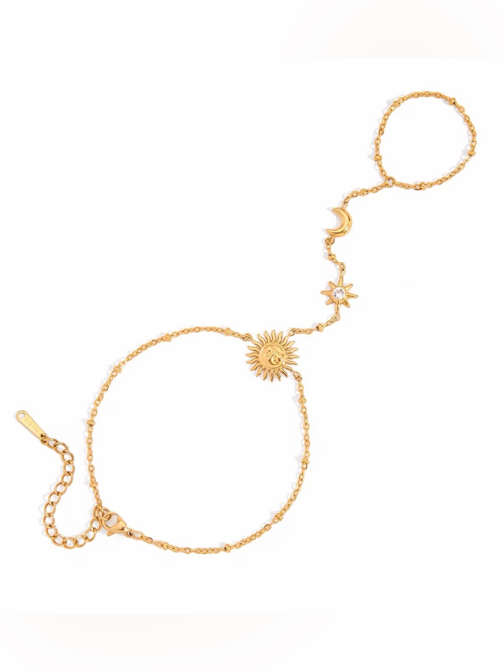 18K Gold Plated Sun and Moon Hand Chain Bracelet